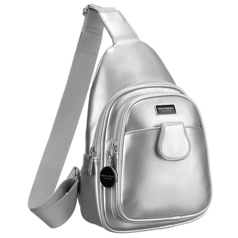 Modna srebrna saszetka damska z eko skóry nerka na ramię crossbody Peterson Modna srebrna saszetka damska z eko skóry nerka na ramię crossbody Peterson