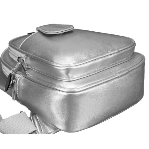 Modna srebrna saszetka damska z eko skóry nerka na ramię crossbody Peterson Modna srebrna saszetka damska z eko skóry nerka na ramię crossbody Peterson
