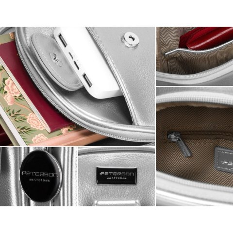 Modna srebrna saszetka damska z eko skóry nerka na ramię crossbody Peterson Modna srebrna saszetka damska z eko skóry nerka na ramię crossbody Peterson