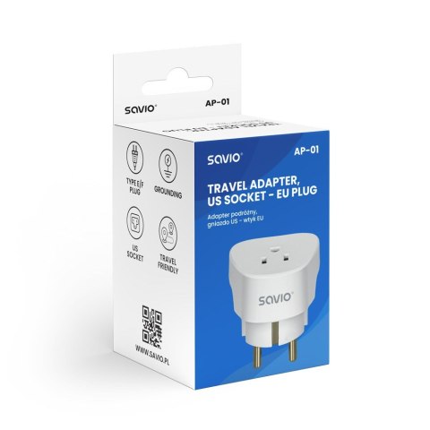 SAVIO ADAPTER PODRÓŻNY, GNIAZDO US - WTYK EU AP-01