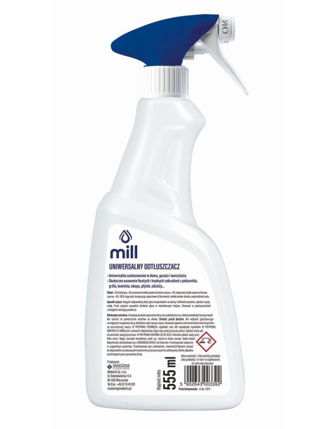 MILL CLEAN odtłuszczacz Uniwersalny Odplamiacz na tłuste plamy. Produkt do odzieży, tworzyw sztucznych. 555 ml.
