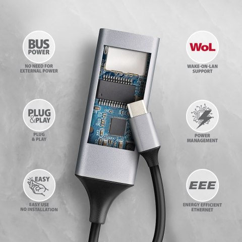 AXAGON | ADE-TXPD USB-C Gigabit Ethernet Adapter with PD 100W AXAGON | ADE-TXPD USB-C Gigabit Ethernet Adapter with PD 100W