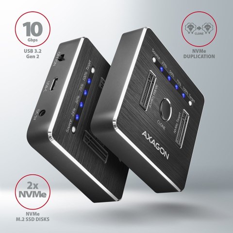 AXAGON | USB-C 3.2 Gen2 - 2x NVMe CLONE DUAL SDD Dock Station | ADSA-M2C AXAGON | USB-C 3.2 Gen2 - 2x NVMe CLONE DUAL SDD Dock Station | ADSA-M2C