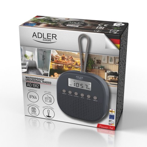 Adler | Waterproof universal radio | AD 1912 | Alarm function | Black Adler | Waterproof universal radio | AD 1912 | Alarm function | Black