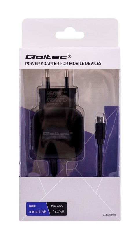 Ładowarka sieciowa Qoltec 50189 (3400 mA; 17W; Micro USB, USB) Ładowarka sieciowa Qoltec 50189 (3400 mA; 17W; Micro USB, USB)