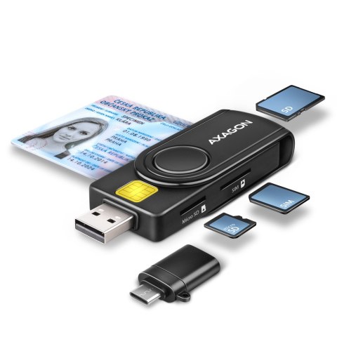 AXAGON Compact travel USB-A + USB-C contact Smart/ID card and SD/microSD/SIM card reader | CRE-SMP2A AXAGON Compact travel USB-A + USB-C contact Smart/ID card and SD/microSD/SIM card reader | CRE-SMP2A