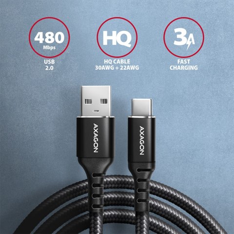 AXAGON Data and charging USB 2.0 cable, 1 m | BUCM-AM10AB | USB-C to USB-A AXAGON Data and charging USB 2.0 cable, 1 m | BUCM-AM10AB | USB-C to USB-A