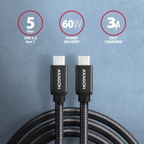 AXAGON Data and charging USB 3.2 Gen1 cable, 3 m | BUCM3-CM30AB | USB Type C - USB Type C AXAGON Data and charging USB 3.2 Gen1 cable, 3 m | BUCM3-CM30AB | USB Type C - USB Type C