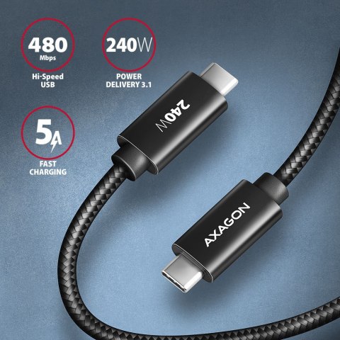 AXAGON Data and charging USB 480Mbps cable, 2.5 m | BUCM2-CM25AB | USB-C to USB-C AXAGON Data and charging USB 480Mbps cable, 2.5 m | BUCM2-CM25AB | USB-C to USB-C