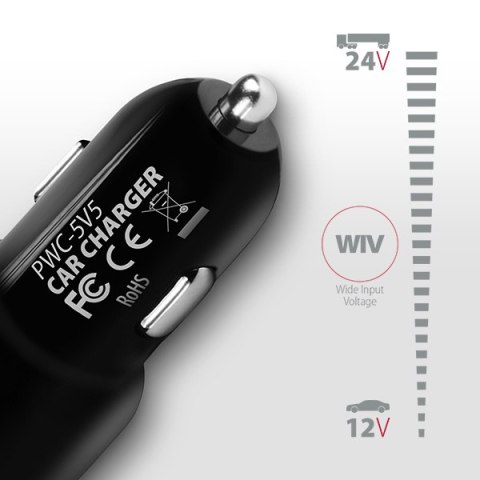 AXAGON Dual car charger, 24W | PWC-5V5 AXAGON Dual car charger, 24W | PWC-5V5