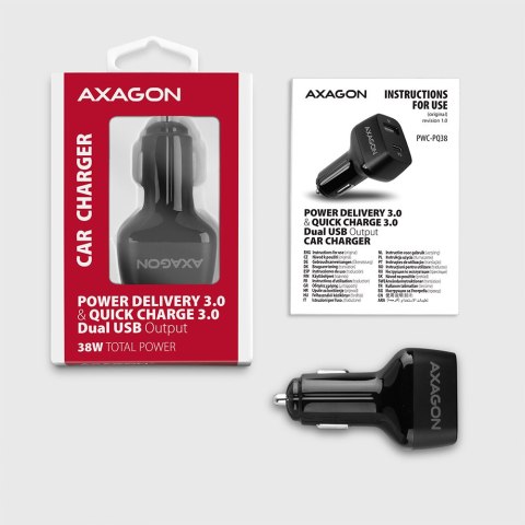 AXAGON Dual car charger, 38W | PWC-PQ38 AXAGON Dual car charger, 38W | PWC-PQ38