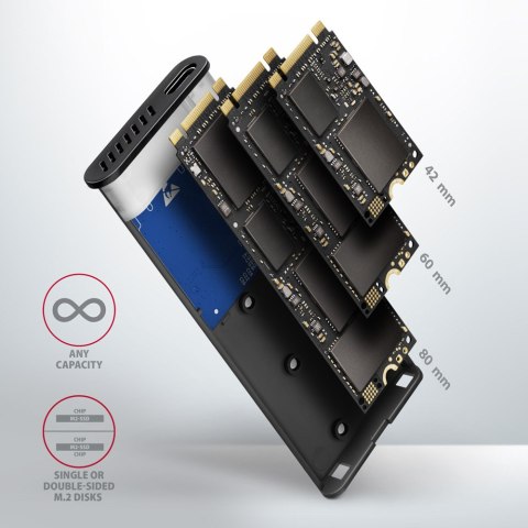 AXAGON External USB-C 3.2 Gen 2 metal box for M.2 NVMe & SATA SSD disks AXAGON External USB-C 3.2 Gen 2 metal box for M.2 NVMe & SATA SSD disks