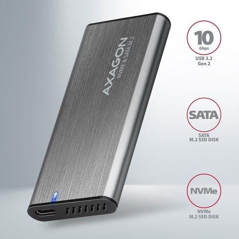 AXAGON External USB-C 3.2 Gen 2 metal box for M.2 NVMe & SATA SSD disks AXAGON External USB-C 3.2 Gen 2 metal box for M.2 NVMe & SATA SSD disks