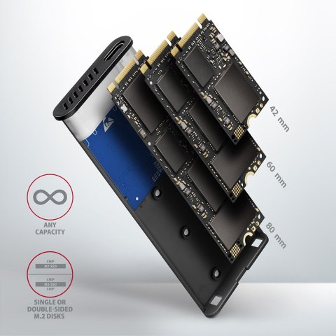 AXAGON External USB-C 3.2 Gen 2 metal box for M.2 NVMe & SATA SSD disks AXAGON External USB-C 3.2 Gen 2 metal box for M.2 NVMe & SATA SSD disks