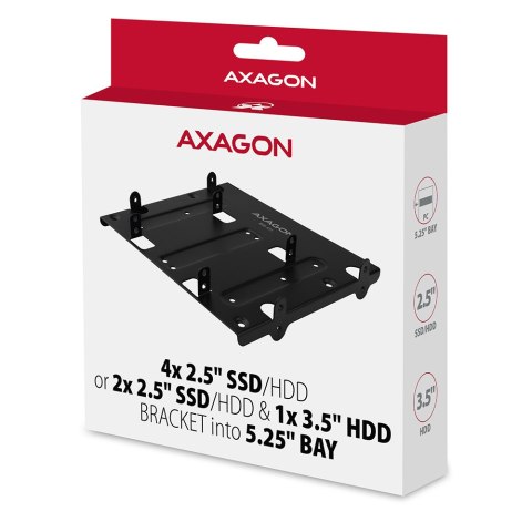 AXAGON Metal frame for mounting four 2.5" disks or two 2.5" disks and one 3.5" disk in a 5.25" position | RHD-435 AXAGON Metal frame for mounting four 2.5" disks or two 2.5" disks and one 3.5" disk in a 5.25" position | RHD-435
