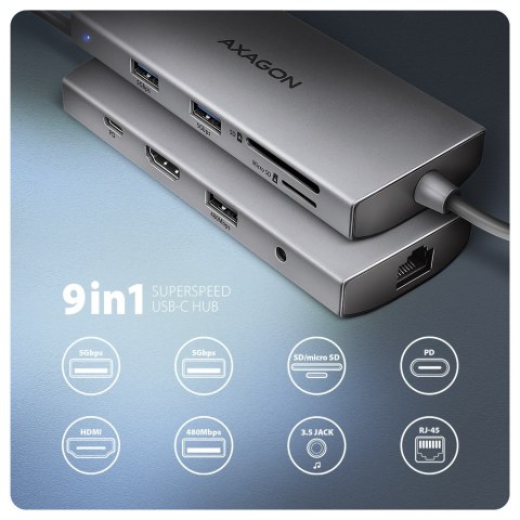 AXAGON Multi port USB-C 5Gbps hub | HMC-8HLSA AXAGON Multi port USB-C 5Gbps hub | HMC-8HLSA