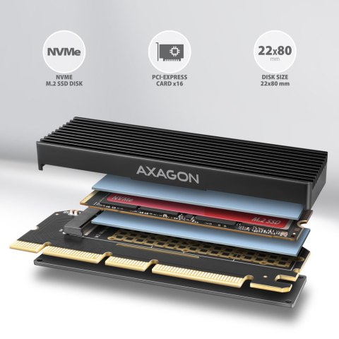AXAGON PCI-Express x16 adapter with cooler for connecting an NVMe M.2 SSD drive to a computer | PCEM2-XS AXAGON PCI-Express x16 adapter with cooler for connecting an NVMe M.2 SSD drive to a computer | PCEM2-XS