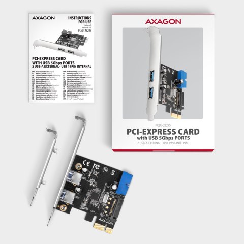 AXAGON PCI-Express card with a pair of internal and a pair of external USB 5Gbps ports | PCEU-232RS AXAGON PCI-Express card with a pair of internal and a pair of external USB 5Gbps ports | PCEU-232RS