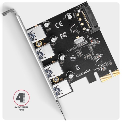AXAGON PCI-Express card with four external USB-A 5Gbps ports | PCEU-430RS AXAGON PCI-Express card with four external USB-A 5Gbps ports | PCEU-430RS
