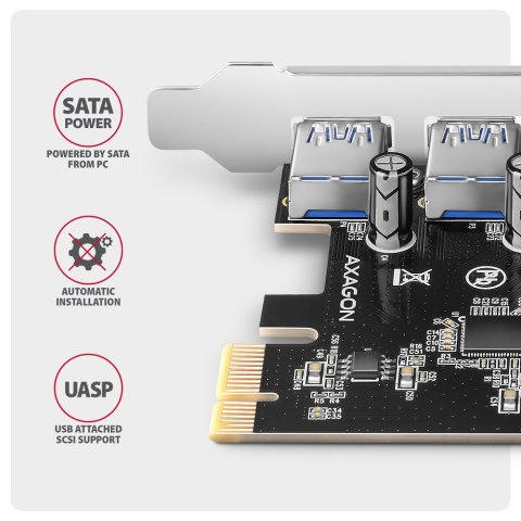 AXAGON PCI-Express card with four external USB-A 5Gbps ports | PCEU-430RS AXAGON PCI-Express card with four external USB-A 5Gbps ports | PCEU-430RS