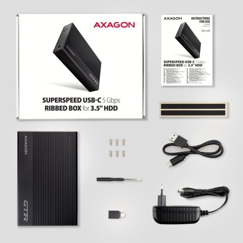 AXAGON Ribbed aluminum USB 3.2 Gen 1 - SATA 6G external box for 3.5" HDD AXAGON Ribbed aluminum USB 3.2 Gen 1 - SATA 6G external box for 3.5" HDD