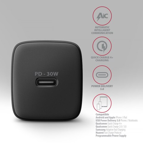 AXAGON Sil wallcharger 1x port USB-C, PD3.0/PPS/QC4+/SFC/AFC/Apple, 30W | ACU-PD30 AXAGON Sil wallcharger 1x port USB-C, PD3.0/PPS/QC4+/SFC/AFC/Apple, 30W | ACU-PD30