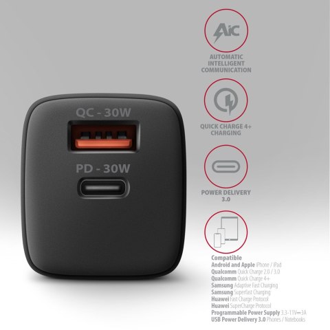 AXAGON Sil wallcharger 2x port (USB-A + USB-C), 30W | ACU-PQ30 AXAGON Sil wallcharger 2x port (USB-A + USB-C), 30W | ACU-PQ30
