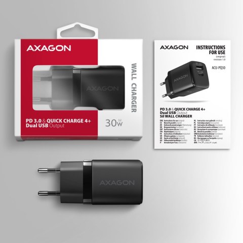 AXAGON Sil wallcharger 2x port (USB-A + USB-C), 30W | ACU-PQ30 AXAGON Sil wallcharger 2x port (USB-A + USB-C), 30W | ACU-PQ30