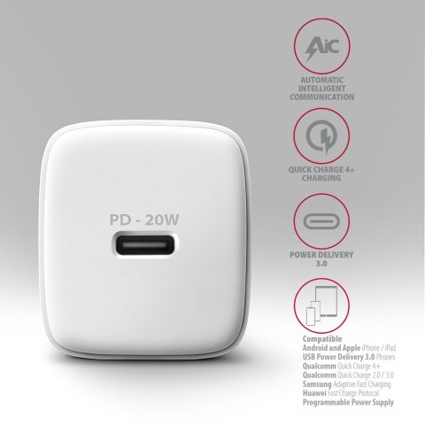 AXAGON Wallcharger 1x port USB-C, PD3.0 / PPS /QC4+/AFC/FCP/Apple, 20W | ACU-PD20W AXAGON Wallcharger 1x port USB-C, PD3.0 / PPS /QC4+/AFC/FCP/Apple, 20W | ACU-PD20W
