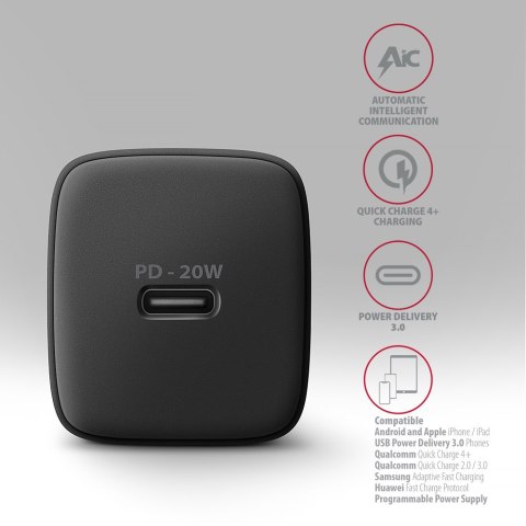 AXAGON Wallcharger 1x port USB-C, PD3.0/PPS/QC4+/AFC/FCP/Apple, 20W | ACU-PD20 AXAGON Wallcharger 1x port USB-C, PD3.0/PPS/QC4+/AFC/FCP/Apple, 20W | ACU-PD20