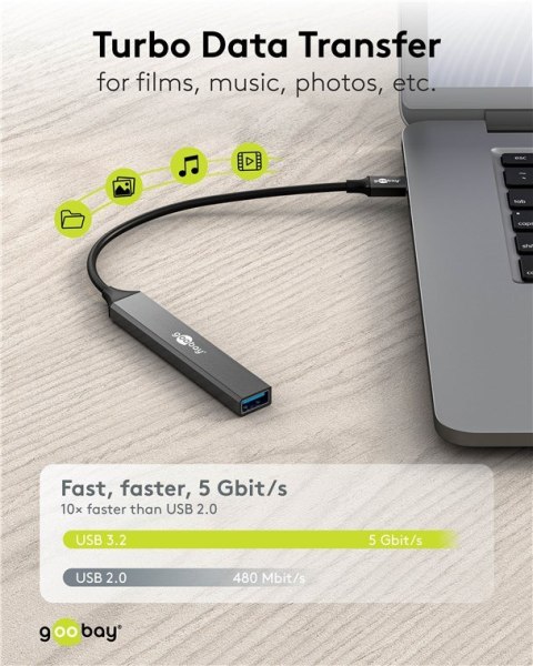 Goobay Slim 4-Port USB Hub, USB-C to USB-C/USB-A, 5 Gbit/s | 74459 Goobay Slim 4-Port USB Hub, USB-C to USB-C/USB-A, 5 Gbit/s | 74459