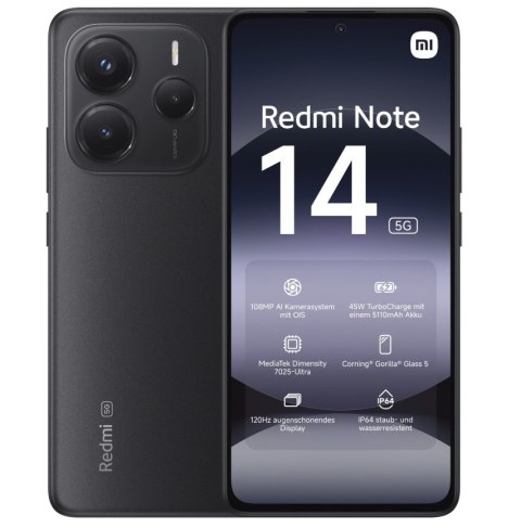 Xiaomi Redmi Note 14 | Midnight Black | 6.67 " | AMOLED | 1080 x 2400 pixels | Mediatek | Internal RAM 6 GB | 128 GB | Dual SIM
