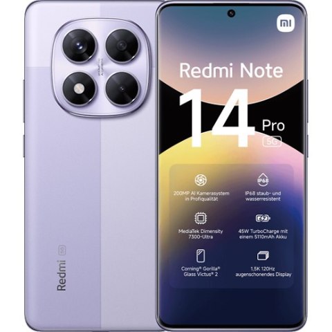 Xiaomi Redmi | Note 14 Pro | Lavender Purple | 6.67 " | AMOLED | 1220 x 2712 pixels | Mediatek | Internal RAM 8 GB | 256 GB | Du Xiaomi Redmi | Note 14 Pro | Lavender Purple | 6.67 " | AMOLED | 1220 x 2712 pixels | Mediatek | Internal RAM 8 GB | 256 GB | Du