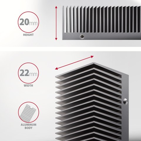 AXAGON Aluminum passive cooler for single and double-sided M.2 SSDs size 2280, height 24 mm | CLR-M2XT AXAGON Aluminum passive cooler for single and double-sided M.2 SSDs size 2280, height 24 mm | CLR-M2XT