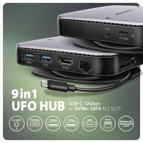 AXAGON USB-C 10Gbps UFO 9in1 Hub | HMC-UFO AXAGON USB-C 10Gbps UFO 9in1 Hub | HMC-UFO