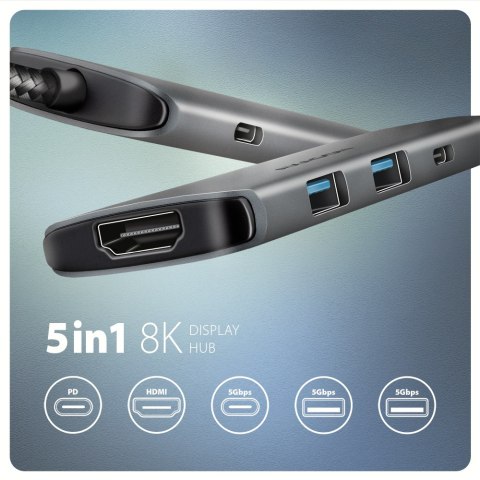 AXAGON USB-C 5Gbps 5in1 8K Hub | HMC-5H8K AXAGON USB-C 5Gbps 5in1 8K Hub | HMC-5H8K