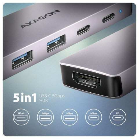 AXAGON USB-C 5Gbps 5in1 Hub | HMC-5H60 AXAGON USB-C 5Gbps 5in1 Hub | HMC-5H60