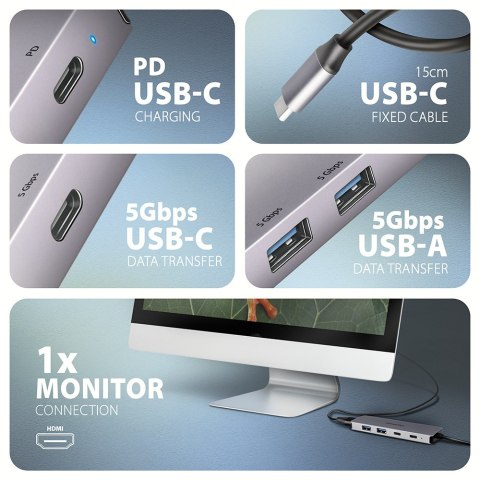 AXAGON USB-C 5Gbps 5in1 Hub | HMC-5H60 AXAGON USB-C 5Gbps 5in1 Hub | HMC-5H60