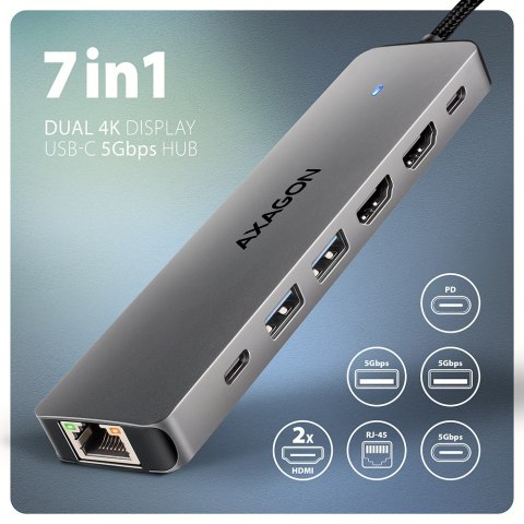 AXAGON USB-C 5Gbps DUAL 4K DISPLAY 7in1 Hub | HMC-7HX2 AXAGON USB-C 5Gbps DUAL 4K DISPLAY 7in1 Hub | HMC-7HX2