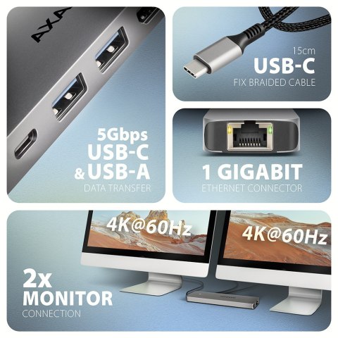 AXAGON USB-C 5Gbps DUAL 4K DISPLAY 7in1 Hub | HMC-7HX2 AXAGON USB-C 5Gbps DUAL 4K DISPLAY 7in1 Hub | HMC-7HX2