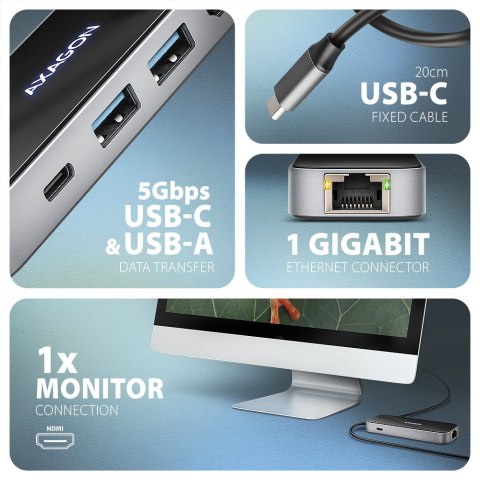 AXAGON USB-C 5Gbps GLASS 6in1 Hub | HMC-6GLN AXAGON USB-C 5Gbps GLASS 6in1 Hub | HMC-6GLN