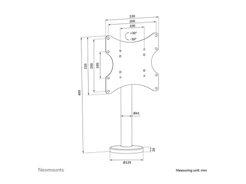 Neomounts DS42-430BL12 TV stand 1 screen - 23-43" - 0-50 kg - VESA 100x100-200x200 - bolt-down - 60° swivel - black Neomounts DS42-430BL12 TV stand 1 screen - 23-43" - 0-50 kg - VESA 100x100-200x200 - bolt-down - 60° swivel - black