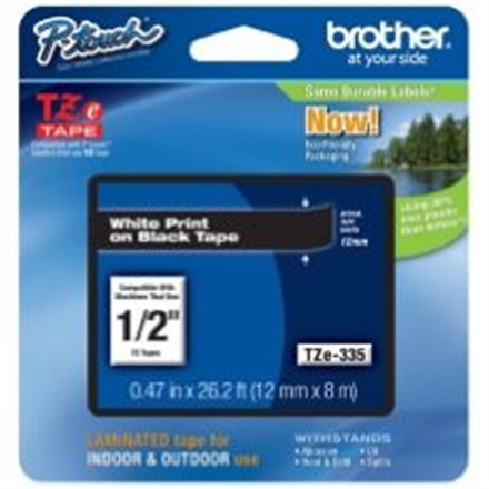 Brother | 335 | Laminated tape | Thermal | White on black | Roll (1.2 cm x 8 m) Brother | 335 | Laminated tape | Thermal | White on black | Roll (1.2 cm x 8 m)