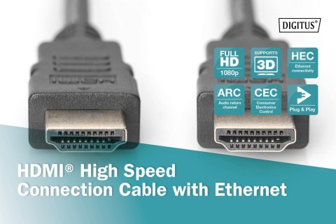 Digitus | HDMI High Speed with Ethernet | Męski | 19-pinowy HDMI typ A | Męski | 19-pinowy HDMI typ A | 3 m | Czarny Digitus | HDMI High Speed with Ethernet | Męski | 19-pinowy HDMI typ A | Męski | 19-pinowy HDMI typ A | 3 m | Czarny
