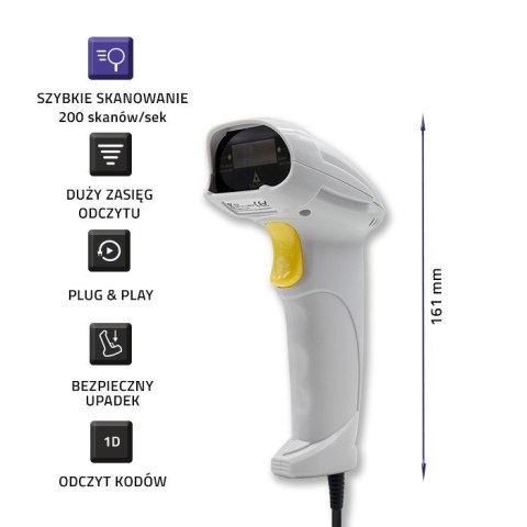 QOLTEC CZYTNIK KODÓW KRESKOWYCH LASEROWY | 1D | USB | BIAŁY QOLTEC CZYTNIK KODÓW KRESKOWYCH LASEROWY | 1D | USB | BIAŁY