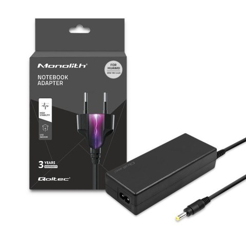 QOLTEC ZASILACZ DO HUAWEI 65W | 19V | 3.42A | 4.0*1.7 | +KABEL ZASILAJĄCY QOLTEC ZASILACZ DO HUAWEI 65W | 19V | 3.42A | 4.0*1.7 | +KABEL ZASILAJĄCY