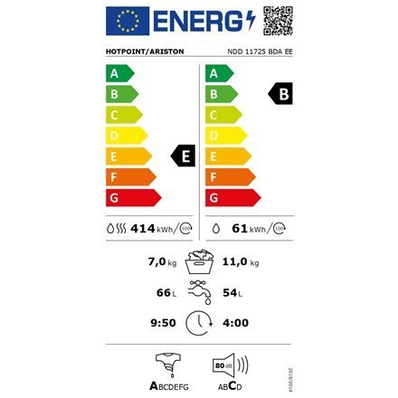 Hotpoint | NDD 11725 BDA EE | Pralka z suszarką | Klasa efektywności energetycznej E | Ładowana od frontu | Pojemność prania 11 Hotpoint | NDD 11725 BDA EE | Pralka z suszarką | Klasa efektywności energetycznej E | Ładowana od frontu | Pojemność prania 11