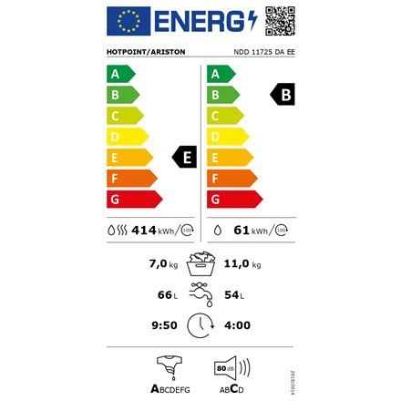 Hotpoint | NDD 11725 DA EE | Pralka z suszarką | Klasa efektywności energetycznej E | Ładowana od frontu | Pojemność prania 11 k Hotpoint | NDD 11725 DA EE | Pralka z suszarką | Klasa efektywności energetycznej E | Ładowana od frontu | Pojemność prania 11 k