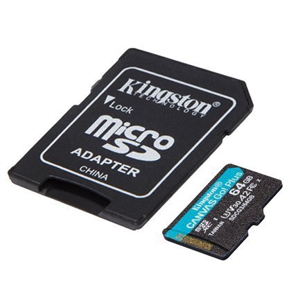 Kingston | microSD | Canvas Go! Plus | 64 GB | MicroSD | Pamięć flash klasy 10 | Adapter SD Kingston | microSD | Canvas Go! Plus | 64 GB | MicroSD | Pamięć flash klasy 10 | Adapter SD