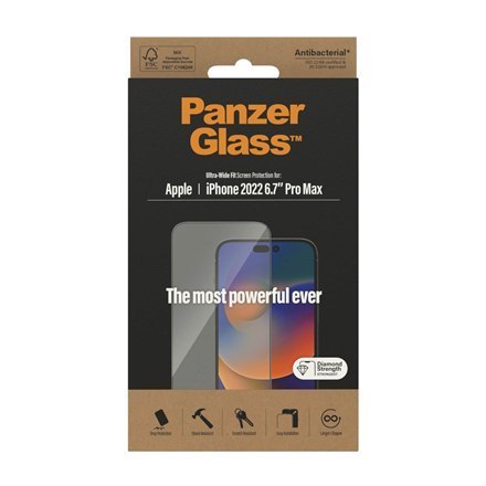 PanzerGlass | Ochraniacz ekranu - szkło | Apple iPhone 14 Pro Max | Politereftalan etylenu (PET) | Czarny | Przezroczysty PanzerGlass | Ochraniacz ekranu - szkło | Apple iPhone 14 Pro Max | Politereftalan etylenu (PET) | Czarny | Przezroczysty